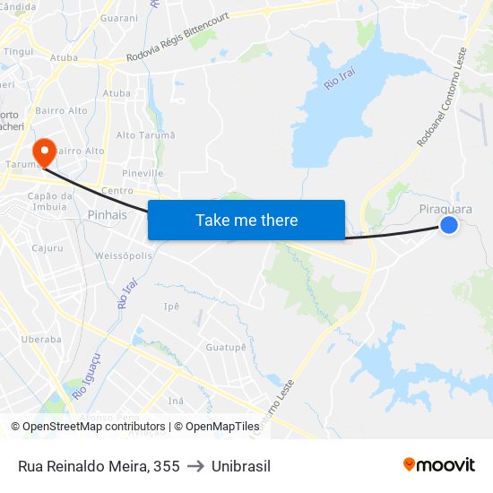 Rua Reinaldo Meira, 355 to Unibrasil map