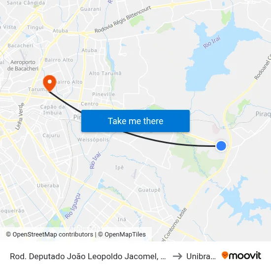 Rod. Deputado João Leopoldo Jacomel, 161 to Unibrasil map