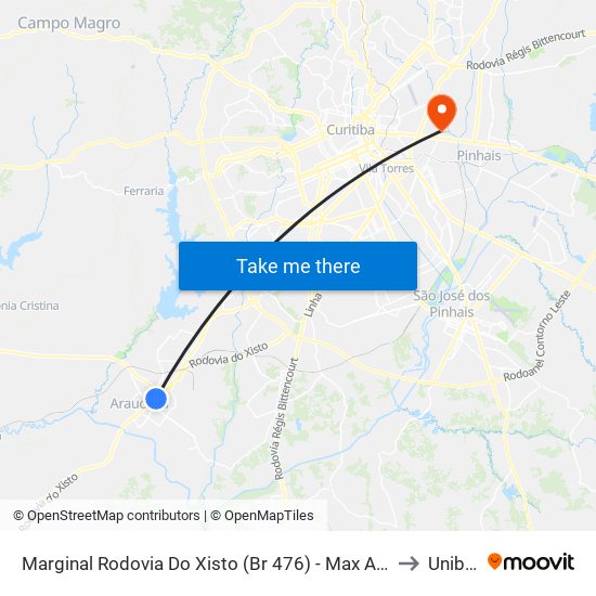 Marginal Rodovia Do Xisto (Br 476) - Max Atacadista Araucária to Unibrasil map