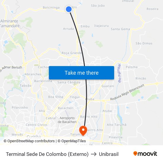 Terminal Sede De Colombo (Externo) to Unibrasil map