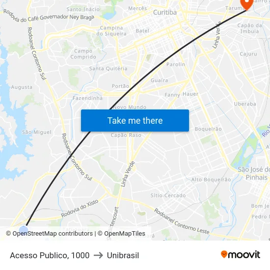 Acesso Publico, 1000 to Unibrasil map