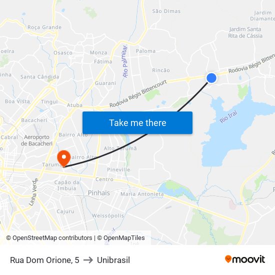 Rua Dom Orione, 5 to Unibrasil map