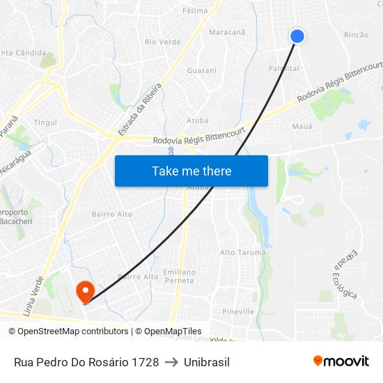 Rua Pedro Do Rosário 1728 to Unibrasil map