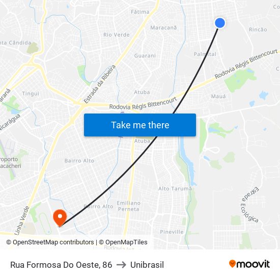 Rua Formosa Do Oeste, 86 to Unibrasil map