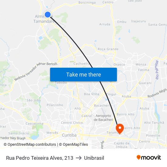 Rua Pedro Teixeira Alves, 213 to Unibrasil map