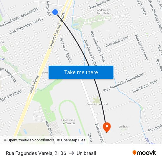 Rua Fagundes Varela, 2106 to Unibrasil map