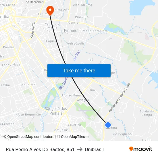Rua Pedro Alves De Bastos, 851 to Unibrasil map