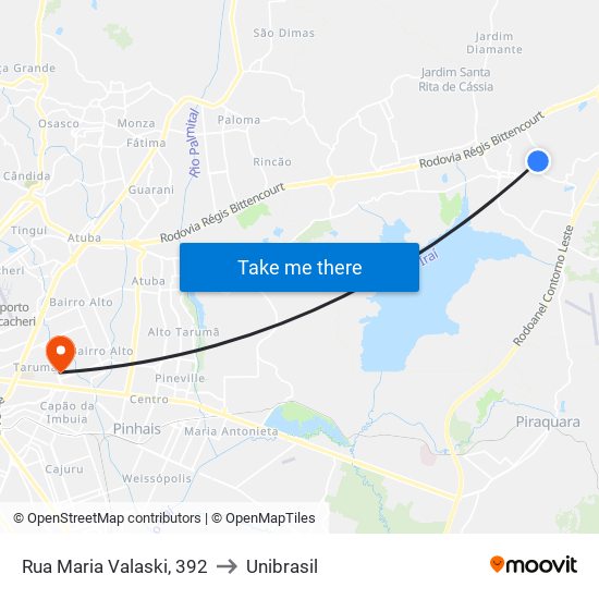 Rua Maria Valaski, 392 to Unibrasil map