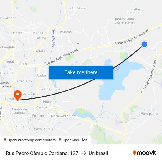 Rua Pedro Câmbio Cortiano, 127 to Unibrasil map
