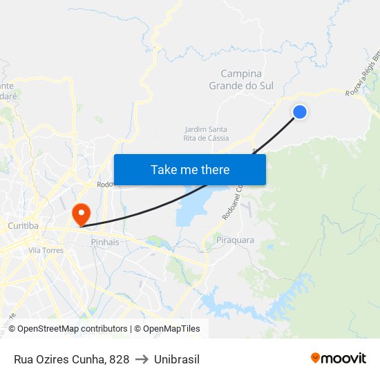 Rua Ozires Cunha, 828 to Unibrasil map