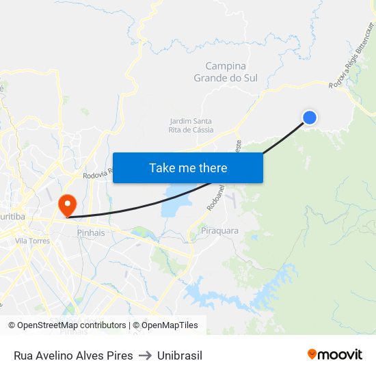 Rua Avelino Alves Pires to Unibrasil map