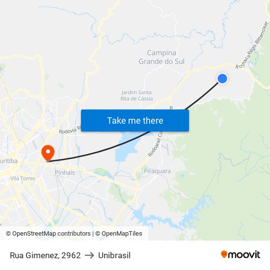 Rua Gimenez, 2962 to Unibrasil map