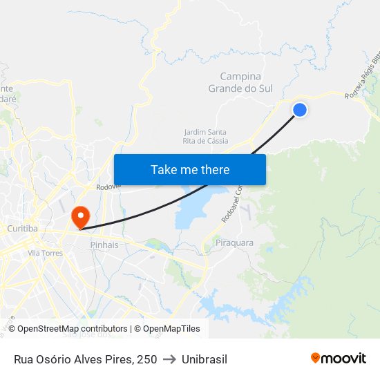 Rua Osório Alves Pires, 250 to Unibrasil map
