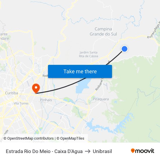 Estrada Rio Do Meio - Caixa D'Agua to Unibrasil map