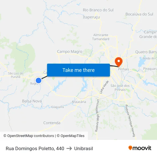 Rua Domingos Poletto, 440 to Unibrasil map