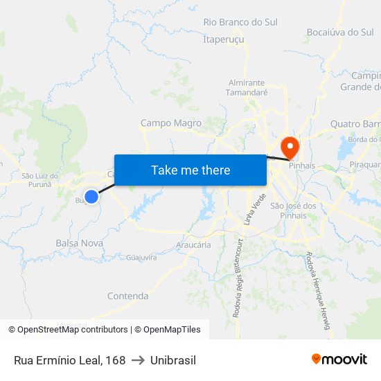 Rua Ermínio Leal, 168 to Unibrasil map