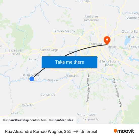 Rua Alexandre Romao Wagner, 365 to Unibrasil map