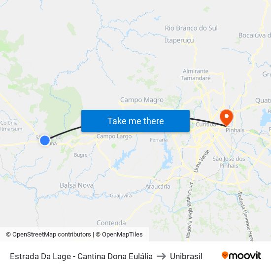 Estrada Da Lage - Cantina Dona Eulália to Unibrasil map