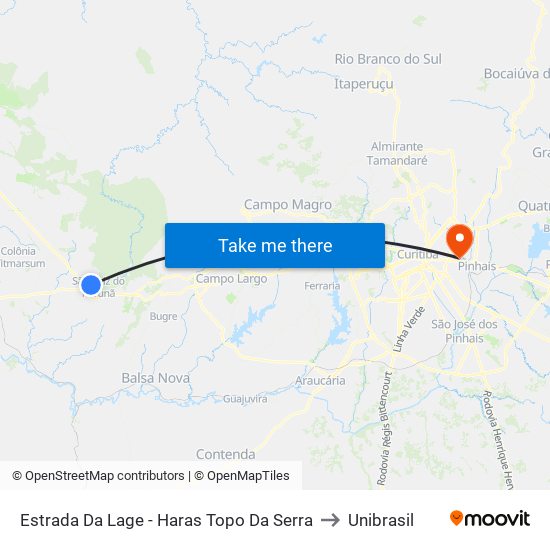 Estrada Da Lage - Haras Topo Da Serra to Unibrasil map