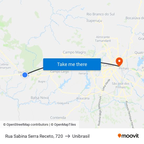 Rua Sabina Serra Receto, 720 to Unibrasil map