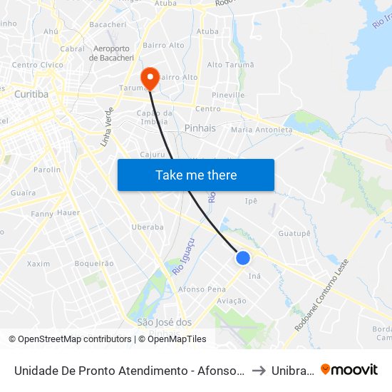 Unidade De Pronto Atendimento - Afonso Pena to Unibrasil map