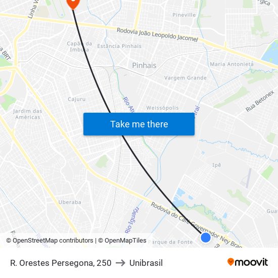 R. Orestes Persegona, 250 to Unibrasil map