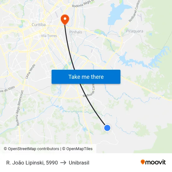 R. João Lipinski, 5990 to Unibrasil map
