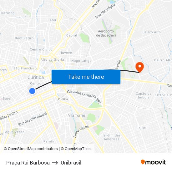 Praça Rui Barbosa to Unibrasil map