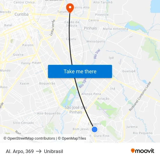 Al. Arpo, 369 to Unibrasil map