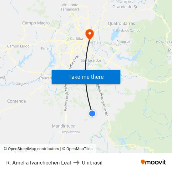 R. Amélia Ivanchechen Leal to Unibrasil map