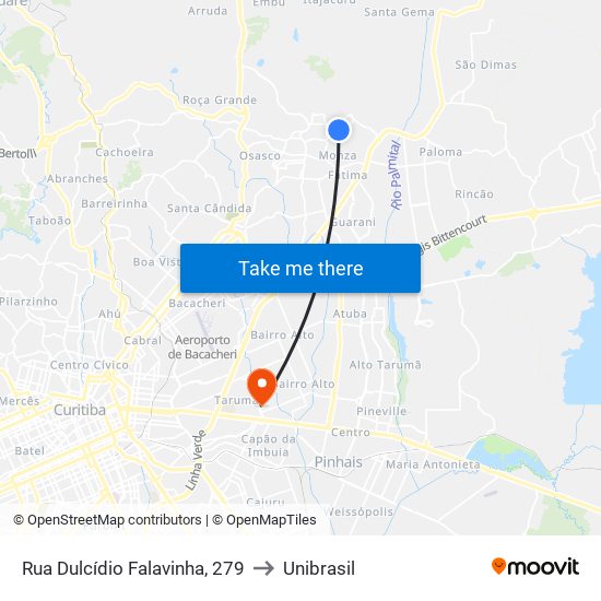 Rua Dulcídio Falavinha, 279 to Unibrasil map