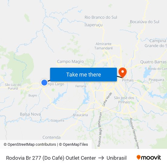 Rodovia Br 277 (Do Café) Outlet Center to Unibrasil map