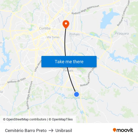 Cemitério Barro Preto to Unibrasil map