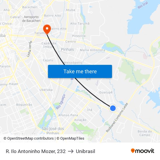 R. Ilo Antoninho Mozer, 232 to Unibrasil map