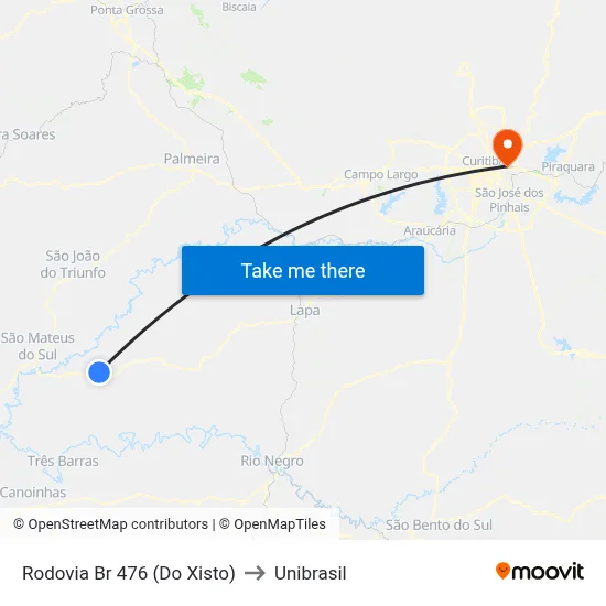 Rodovia Br 476 (Do Xisto) to Unibrasil map