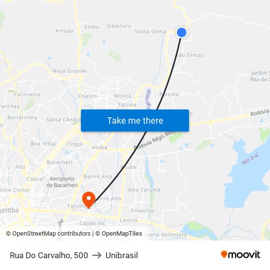 Rua Do Carvalho, 500 to Unibrasil map