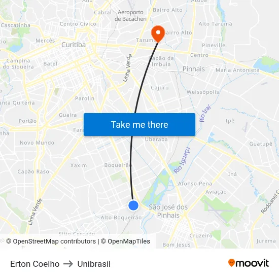 Erton Coelho to Unibrasil map