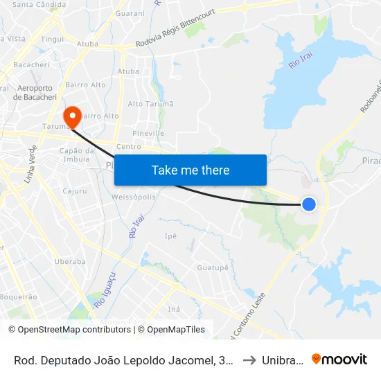 Rod. Deputado João Lepoldo Jacomel, 3422 to Unibrasil map