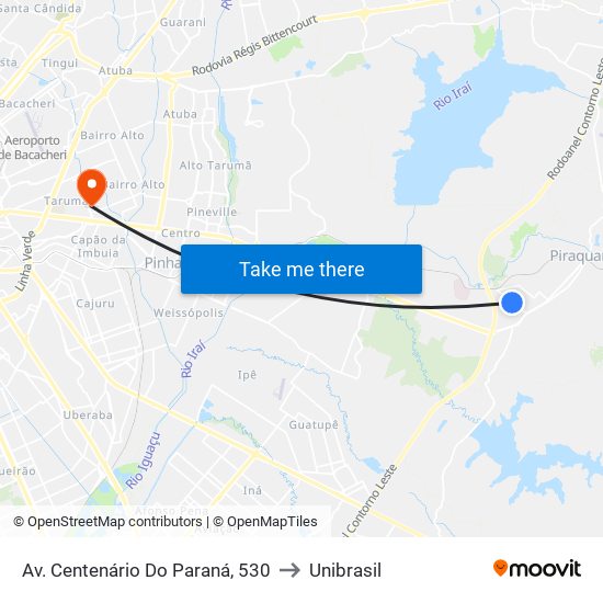Av. Centenário Do Paraná, 530 to Unibrasil map