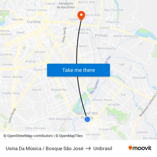 Usina Da Música / Bosque São José to Unibrasil map
