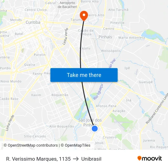 R. Veríssimo Marques, 1135 to Unibrasil map