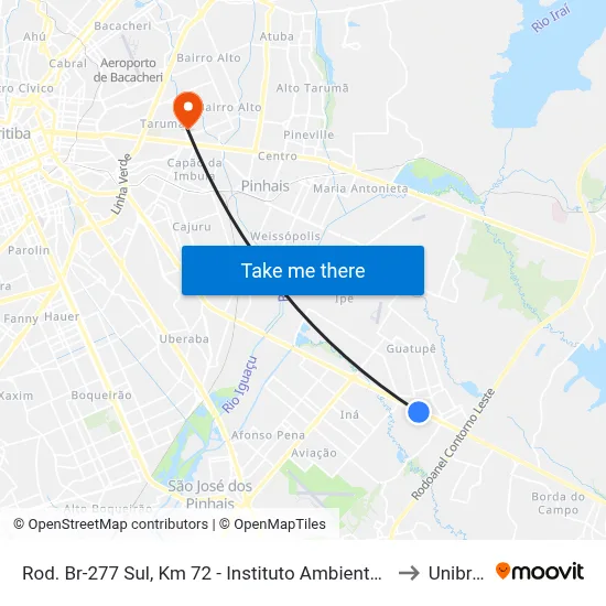 Rod. Br-277 Sul, Km 72 - Instituto Ambiental Do Paraná to Unibrasil map
