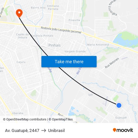 Av. Guatupê, 2447 to Unibrasil map