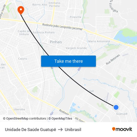 Unidade De Saúde Guatupê to Unibrasil map