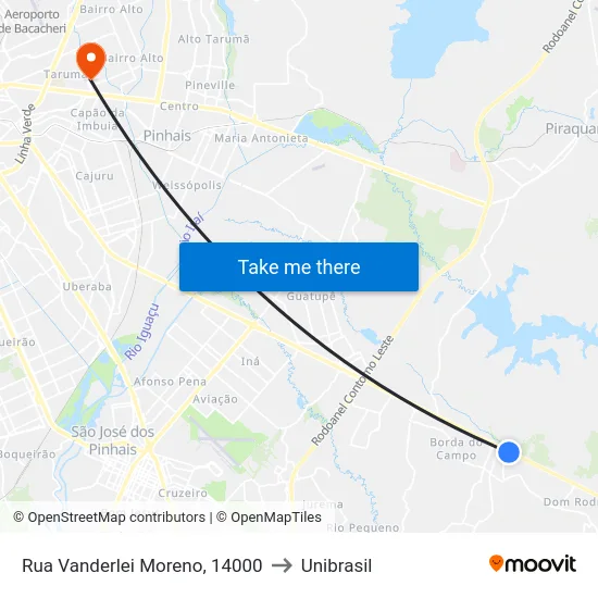 Rua Vanderlei Moreno, 14000 to Unibrasil map
