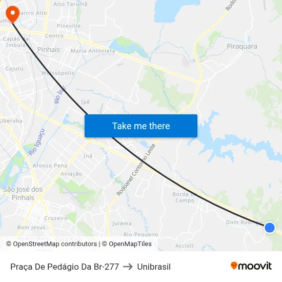 Praça De Pedágio Da Br-277 to Unibrasil map