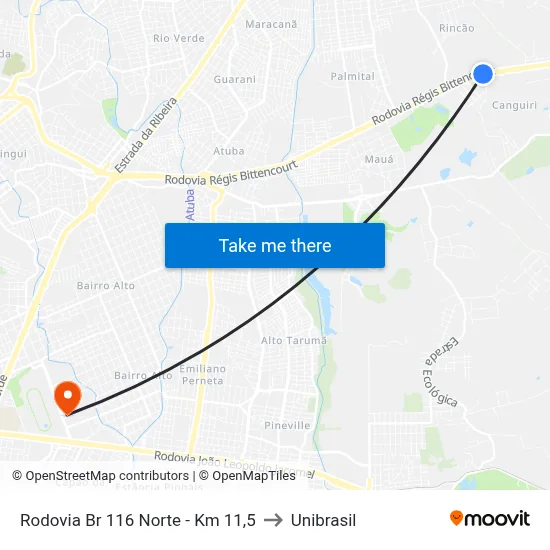 Rodovia Br 116 Norte - Km 11,5 to Unibrasil map