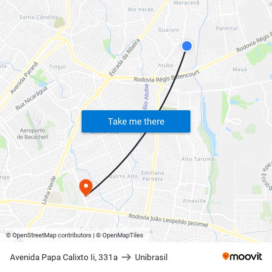 Avenida Papa Calixto Ii, 331a to Unibrasil map