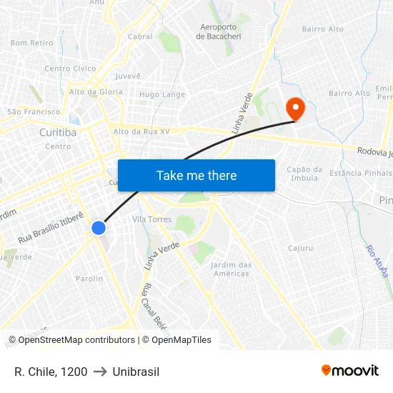 R. Chile, 1200 to Unibrasil map