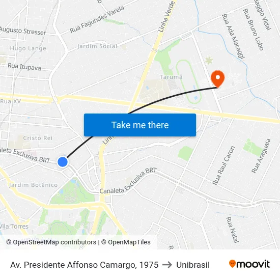Av. Presidente Affonso Camargo, 1975 to Unibrasil map
